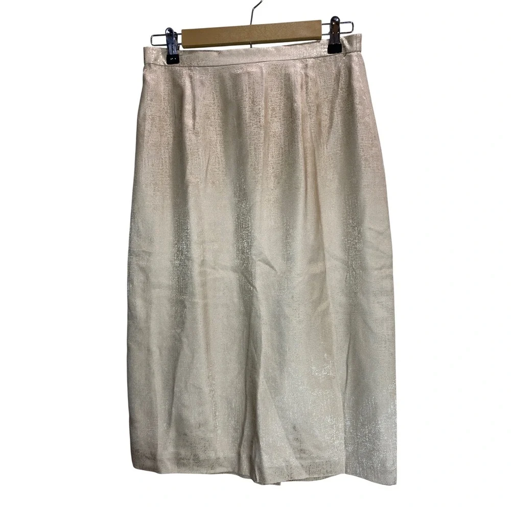 Adrianna Papell Womens 10‎ Silk Midi Pencil Skirt Champagne Gold Metallic Sz 10